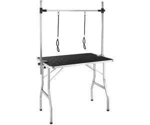 tectake® Dog Grooming Table with Height-Adjustable Grooming Arm & 2 Rotatable Leashes, Foldable Pet Grooming Table with Non-Slip Surface, Sturdy Frame & 60kg Load Capacity for Dogs & Cats - Black/Grey