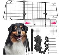 tectake® Dog Guard for Cars with Adjustable Width 91.5-154 cm, Secure Steel Grid & Easy Plug-In System, Universal Dog Barrier for Boot, Incl. 2 Seat Belts, Portable Car Dog Guard for Safe Transport