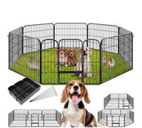 Tectake Dog Pen - 8 Sections, Foldable, Door With Double Locking, Ground Anchoring Possible - 60 Centimetre - Grey