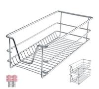 Tectake Drawer With Telescopic Runners - Chrome Finish, Adjustable Width, With Full Extension - 30 Cm - Grey Set Of 2