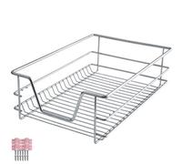 Tectake Drawer With Telescopic Runners - Chrome Finish, Adjustable Width, With Full Extension - 40 Cm - Grey