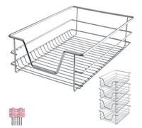 Tectake Drawer With Telescopic Runners - Chrome Finish, Adjustable Width, With Full Extension - 40 Cm - Grey Set Of 4