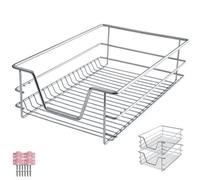 Tectake Drawer With Telescopic Runners - Chrome Finish, Adjustable Width, With Full Extension - 40 Cm - Grey Set Of 2