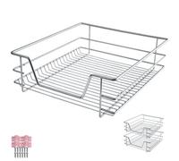 Tectake Drawer With Telescopic Runners - Chrome Finish, Adjustable Width, With Full Extension - 50 Cm - Grey Set Of 2