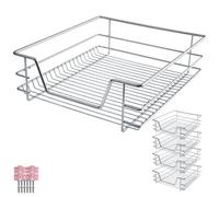 Tectake Drawer With Telescopic Runners - Chrome Finish, Adjustable Width, With Full Extension - 50 Cm - Grey Set Of 4