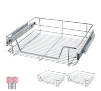 Tectake Drawer With Telescopic Runners - Chrome Finish, Adjustable Width, With Full Extension - 60 Cm - Grey Set Of 2