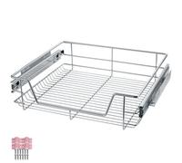 Tectake Drawer With Telescopic Runners - Chrome Finish, Adjustable Width, With Full Extension - 60 Cm - Grey