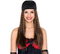 TecTake dressforfun Ladies pirate wench wig | Long black hair with plaits | incl. head scarf | Halloween carnival