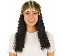 TecTake dressforfun Women’s Wig Fortune Teller | Lovely mid-length hair | Includes sequin headscarf with metal coin details | Wonderful fortune teller wig for women
