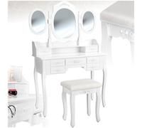 Tectake Dressing Table - 7 Drawers, 3 Mirrors And Stool, Antique Look - White