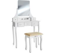 TecTake Claire Dressing Table With 5 Drawers For Storage With Stool And Mirror - White, White