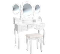 Tectake 7 Drawer Dressing Table w/ Mirror And Stool - White, White
