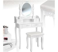 Tectake Dressing Table With Mirror And Stool 4 Drawers White Makeup Vanity Desk Dresser Bedroom Storage - White