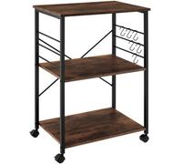 Tectake Drinks Trolley Rugby - 3 Shelves, 4 Castors With Parking Brake - Industrial Wood Dark, Rustic