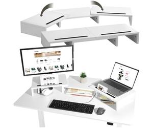 tectake® Dual Monitor Stand for Desk, Ergonomic PC & Laptop Stand with Extendable Side Panels, Durable & Stable Monitor Riser with Extra Storage Space, Incl. 2 Smartphone & Tablet Holders - White