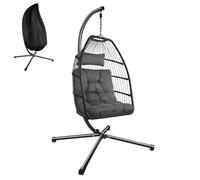 Tectake Egg Chair Ariane - Swing Seat With Frame, Thick Cushions, Protective Cover - Dark Grey
