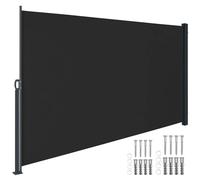 tectake Extendable Side Awning with Roll-up Mechanism, Opaque in Black | Size: 300 cm x 200 cm TECTAKE Black 300 cm x 200 cm