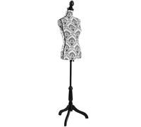 tectake® Female Dressmakers Dummy with Adjustable Height, Female Mannequin with 360° Torso & Stable Tripod Base, Dress Form for Sewing & Home Decor, UK Dress Size 6-10 - Black/White Floral Pattern