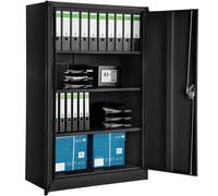 tectake Filing Cabinet - 4 adjustable shelves, lockable, 140 x 90 x 40 cm in Black | Size: 1 Pack TECTAKE Black 1 Pack