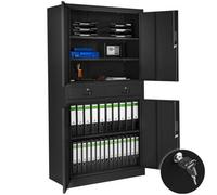 Filing Cabinet 2 Drawers and 3 Shelves - Black, none