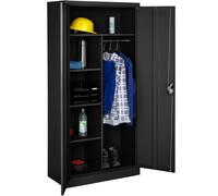 Tectake Two-Door Filing Cabinet Locker with Six Shelf Compartments and Clothes Rail - Black, Black