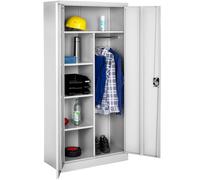 Tectake Two-Door Filing Cabinet Locker with Six Shelf Compartments and Clothes Rail - Grey, Grey