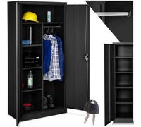 Tectake Two-Door Filing Cabinet Locker with Six Shelf Compartments and Clothes Rail - Black, Black