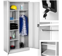 Tectake Two-Door Filing Cabinet Locker with Six Shelf Compartments and Clothes Rail - Grey, Grey