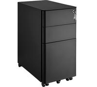 Tectake Filing Cabinet Parvus - Powdered Steel, 3 Drawers (1 For Hanging Files), Locking - 1 - Black