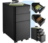 Tectake Filing Cabinet Parvus - Powdered Steel, 3 Drawers (1 For Hanging Files), Locking - 1 - Black
