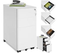 Tectake Filing Cabinet Parvus - Powdered Steel, 3 Drawers (1 For Hanging Files), Locking - 1 - White
