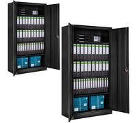 TecTake 2 X Stainless Steel Filing Cabinet With 5 Shelves - Black, Black