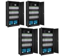 Tectake Filing Cabinet Set - 5 Height-Adjustable Shelves, Lockable Doors - Set Of 4 - Black