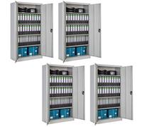 Tectake Filing Cabinet Set - 5 Height-Adjustable Shelves, Lockable Doors - Set Of 4 - Grey