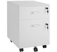 tectake® Filing Cabinet with 2 Lockable Drawers & Sliding Rails, Mobile Storage Cabinet with 360° Castors, Space-Saving, Lockable Cabinet for Under Desk Storage, Incl. Keys, Home & Office - White