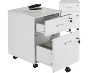 tectake® Filing Cabinet with 2 Lockable Drawers & Sliding Rails, Mobile Storage Cabinet with 360° Castors, Space-Saving, Lockable Cabinet for Under Desk Storage, Incl. Keys, Home & Office - White
