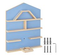 (blue) Floating Shelf Tonies Wall House Shaped Narrow Shelving Unit Childrens Toys