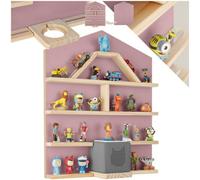 (pink) Floating Shelf Tonies Wall House Shaped Narrow Shelving Unit Childrens Toys