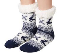 Christmas Socks Unisex Cozy Fluffy Winter Reindeer Xmas Ladies Men Blue White