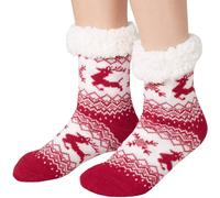 tectake Fluffy Socks With Reindeer Red/white in Red | Size: 44-46 TECTAKE Red 44-46