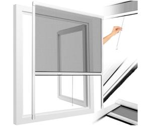 tectake® Fly Screen for Windows, 110 x 160 cm, Roller Blind with Black Mesh & Aluminium Frame, UV- & Weather-Resistant Insect Window Screen, Easy & Flexible Installation, Can Be Cut to Size - White