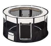 tectake® Foldable Dog Playpen with Breathable Mesh Sides, Zippered Doors & Roof, Puppy Pen with Side Pockets for Indoor & Outdoor Use, Foldable & Portable Cat & Dog Pen, Incl. Carry Bag - Black