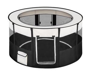 tectake® Foldable Dog Playpen with Breathable Mesh Sides, Zippered Doors & Roof, Puppy Pen with Side Pockets for Indoor & Outdoor Use, Foldable & Portable Cat & Dog Pen, In arry Bag - Black