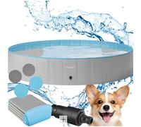 tectake® Foldable Dog Pool with Non-Slip Bottom & Durable PVC Fabric, Paddling Pool with Easy Setup & Quick Drain Valve, Incl. Repair Patches, Ideal Swimming Pool & Ball Pit for Pets, Kids - Ø 160 cm