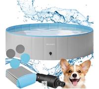 tectake® Foldable Dog Pool with Non-Slip Bottom & Durable PVC Fabric, Paddling Pool with Easy Setup & Quick Drain Valve, Incl. Repair Patches, Ideal Swimming Pool & Ball Pit for Pets, Kids - Ø 120 cm