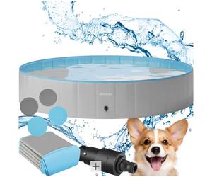 tectake® Foldable Dog Pool with Non-Slip Bottom & Durable PVC Fabric, Paddling Pool with Easy Setup & Quick Drain Valve, Incl. Repair Patches, Ideal Swimming Pool & Ball Pit for Pets, Kids - Ø 160 cm