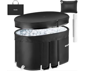tectake® Foldable Ice Bath Tub with 375L Volume & Triple Insulation, Portable Cold Plunge Tub with Cover & Stable Aluminium Frame, Ice Plunge Pool for Water Therapy & Recovery - 105 x 70 x 66 cm