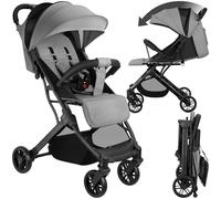 tectake® Foldable Pushchair, Suitable from 0-36 Months, Lightweight Stroller with Adjustable Canopy, Back- & Footrest, Buggy with 5-Point Harness, Swivel Wheels & Large Storage Basket - Grey