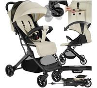 tectake® Foldable Pushchair, Suitable from 0-36 Months, UV-Protected Stroller with Adjustable Canopy, Back- & Footrest, Buggy with 5-Point Harness, Swivel Wheels & Large Storage Basket - Grey/Beige