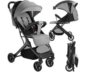 tectake® Foldable Pushchair, Suitable from 0-36 Months, UV-Protected Stroller with Adjustable Canopy, Back- & Footrest, Buggy with 5-Point Harness, Swivel Wheels & Large Storage Basket - Grey